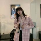 Two-tone Check Oversized Shirt Pink - One Size