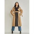 Double-breasted Color-block Coat Beige - One Size