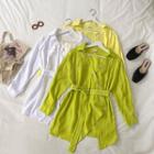 Asymmetric Long-sleeve Long Top With Belt