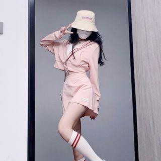 Cropped Hooded Zip Jacket / Mini A-line Skirt