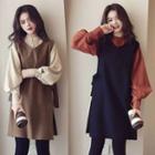 Set: Balloon-sleeve Shirt + Sleeveless Side-tie Dress