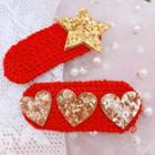 Sequined Star / Heart Knit Hair Clip