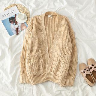 Plain Loose-fit Cardigan Milk Tea - One Size