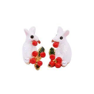 Fashion And Cute Plated Gold Rabbit Stud Earrings With Imitation Pearls Golden - One Size