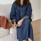 Long-sleeve Plain Denim Shirtdress