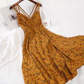 Strappy Floral Print Midi A-line Dress