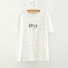 Cactus Embroidered Pinstriped Short-sleeve T-shirt