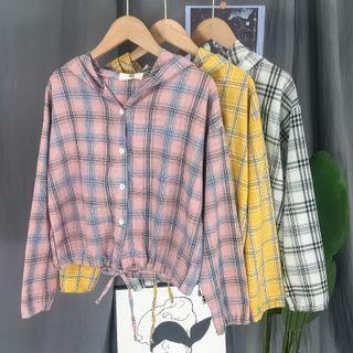 Button Plaid Hoodie