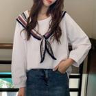 Long-sleeve T-shirt With Patterned Neckerchief White - One Size