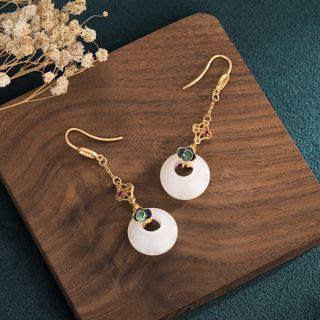 Faux Gemstone Alloy Dangle Earring Cp158 - 1 Pair - White & Green & Gold - One Size