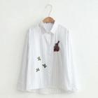 Striped Rabbit Embroidered Shirt White - One Size