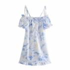 Short-sleeve Cold-shoulder Tie-dyed Mini A-line Dress