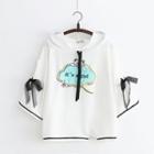 3/4-sleeve Print Bow Hoodie White - One Size