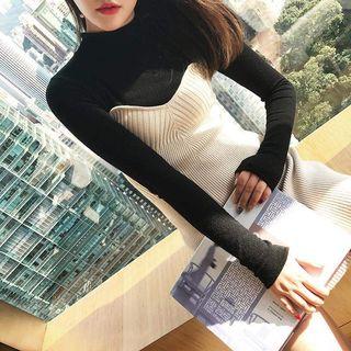 Mock-turtleneck Ribbed Mini Knit Sheath Dress As Shown In Figure - One Size