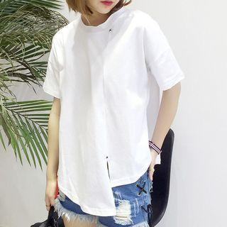 Slit Asymmetric Hem Short-sleeve T-shirt