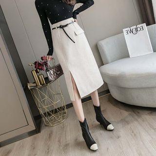 Woolen Slited Midi Skirt