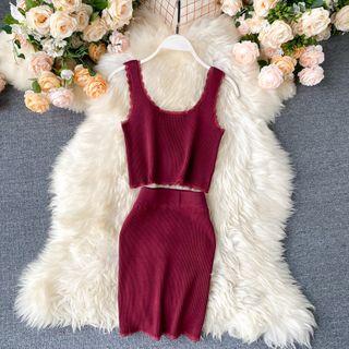 Set: Knit Tank Top + Mini Fitted Skirt