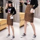 Leopard Print High-waist Straight-fit Skirt
