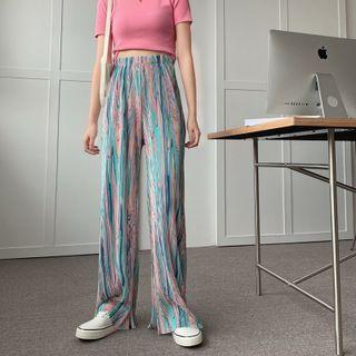 Tie-dyed High-waist Wide-leg Pants Pants - Pink & Blue - One Size