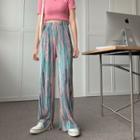 Tie-dyed High-waist Wide-leg Pants Pants - Pink & Blue - One Size