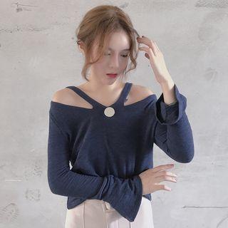 Cut Out Shoulder Long-sleeve T-shirt