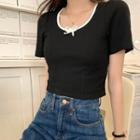 Short-sleeve Bow Contrast Trim T-shirt