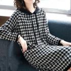 Houndstooth Hooded Sweater Dress