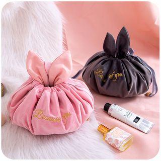 Lettering Rabbit Drawstring Makeup Pouch