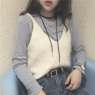 Long-sleeve T-shirt / Spaghetti Strap Knit Tank Top