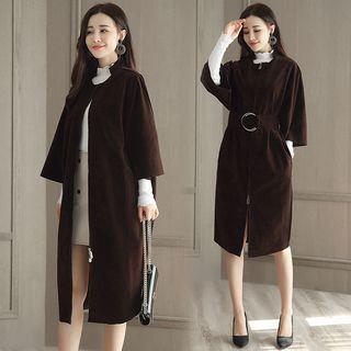 Plain 3/4 Sleeve Long Coat