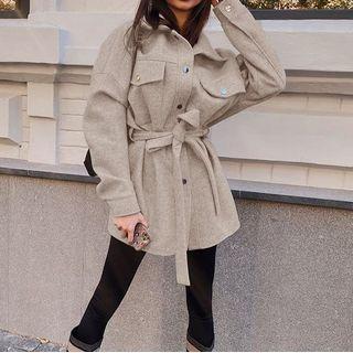 Pocket Detail Tie-waist Button Jacket