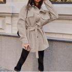 Pocket Detail Tie-waist Button Jacket