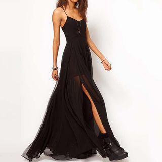 Plain Side Slit Spaghetti Strap Maxi Dress