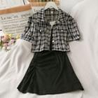 Set: Plaid Light Shirt + Ruched Sleeveless Mini Dress