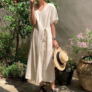 Short-sleeve Reversible A-line Midi Dress