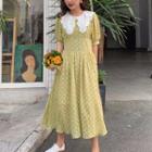 Dotted Short-sleeve A-line Midi Dress As Shown In Figure - One Size