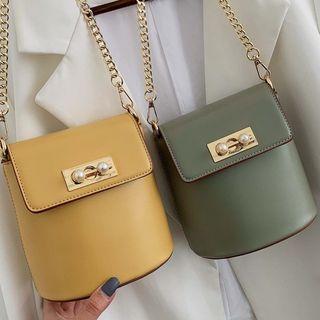 Beaded Flap Faux-leather Cross Bag