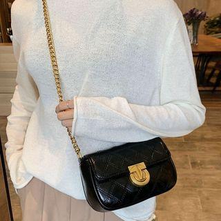 Faux Leather Argyle Print Crossbody Bag
