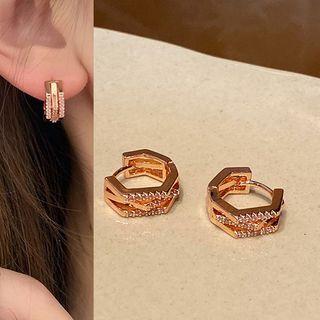 Rhinestone Hoop Earring 1 Pair - Rhinestone Hoop Earring - Gold - One Size