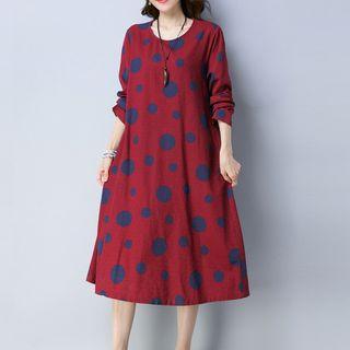 Dotted Long-sleeve Midi Dress