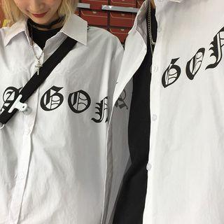 Elbow-sleeve Printed Oversized Shirt