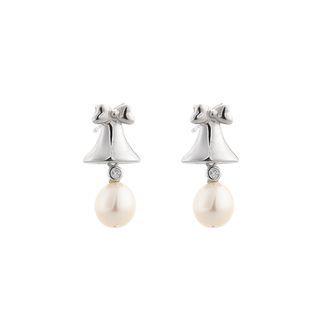 Sterling Silver Fashion Simple Bell White Freshwater Pearl Stud Earrings Silver - One Size