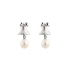 Sterling Silver Fashion Simple Bell White Freshwater Pearl Stud Earrings Silver - One Size