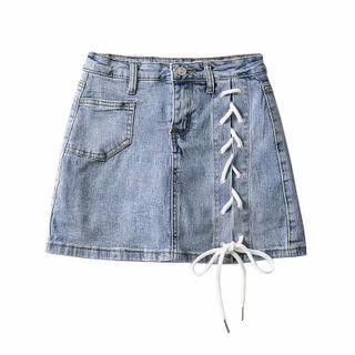 Denim Lace-up Mini A-line Skirt