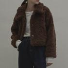 Collared Faux-fur Jacket Dark Brown - One Size