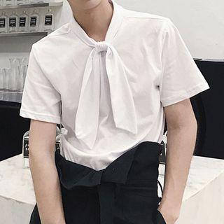 Tie-neck Short-sleeves Top