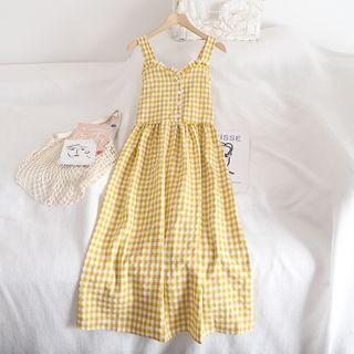 Frilled Trim Sleeveless Gingham Maxi Dress