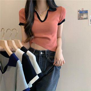 Short-sleeve Contrast Trim Polo Top
