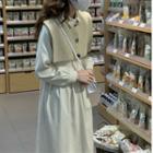 Set: Midi A-line Shirtdress + Single-breasted Knit Shawl