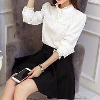 Lace Trim Long Sleeve Blouse